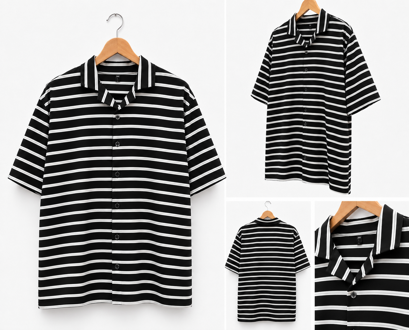 Men's Black & White Striped Collar Shirt