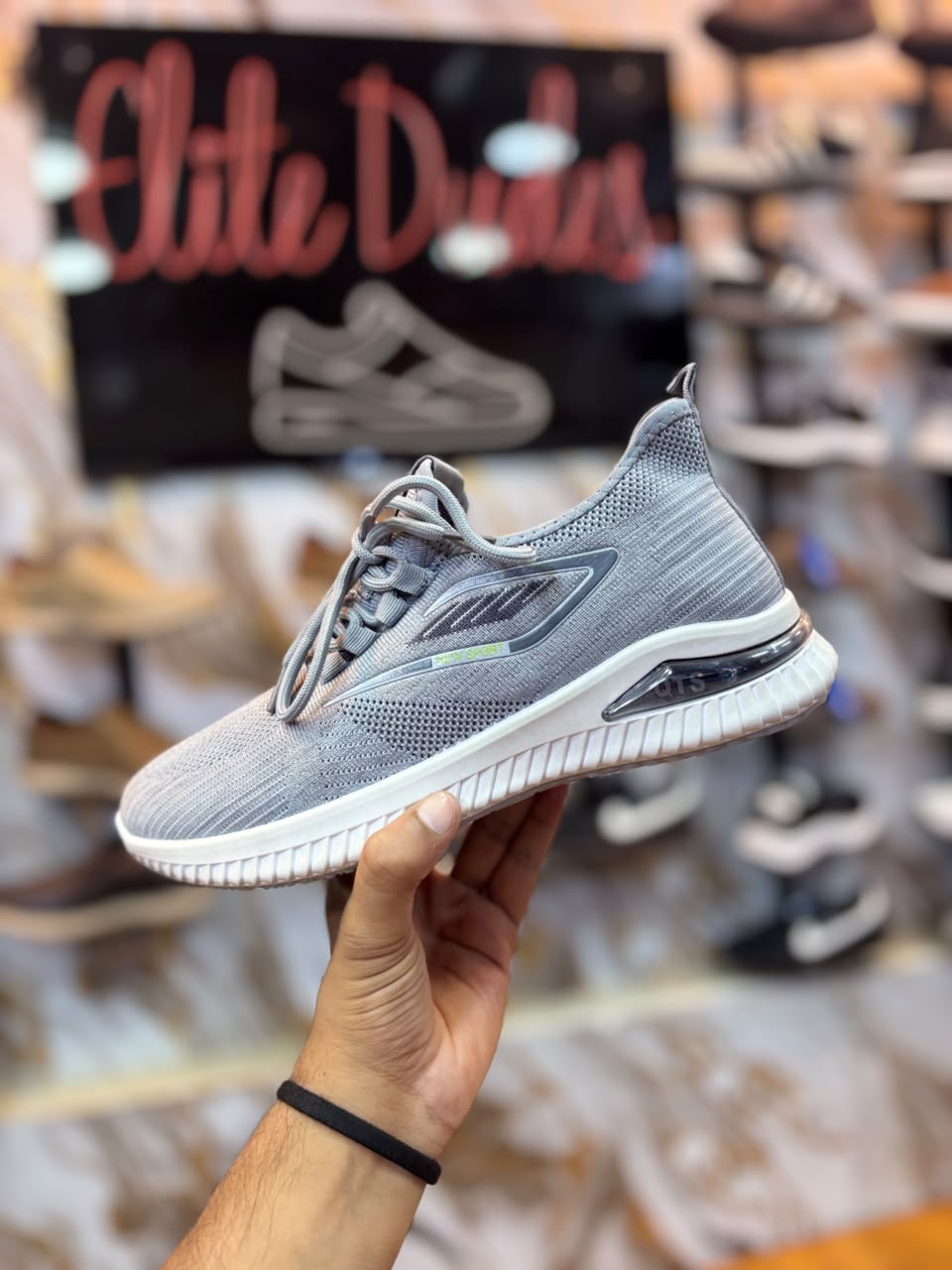 Grey Air-Knit Slip-On Sneakers