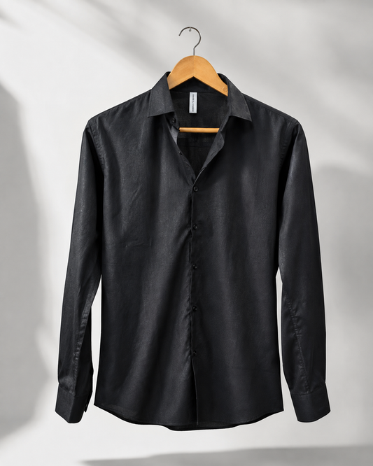 Black Irish Linen Long-Sleeve Shirt