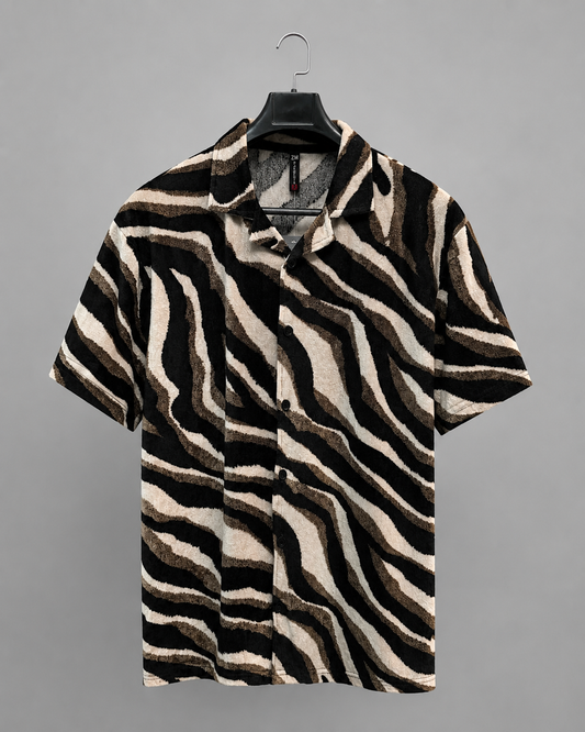 Men's Zebra Print Textured Camp Collar Shirt