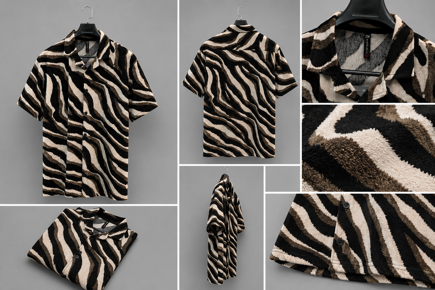 Men's Zebra Print Textured Camp Collar Shirt