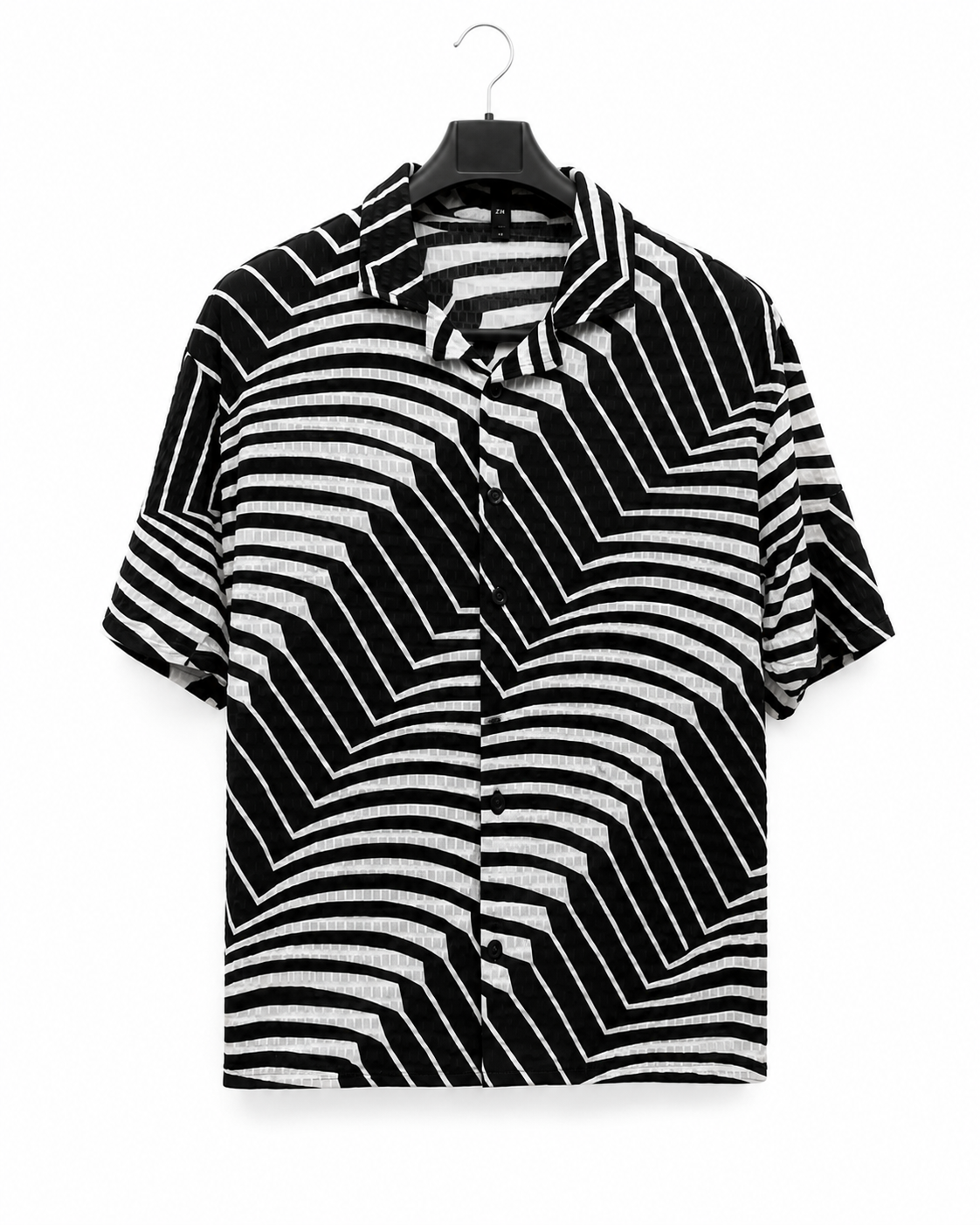 Men's Textured Geometric Wave Camp Collar Shirt