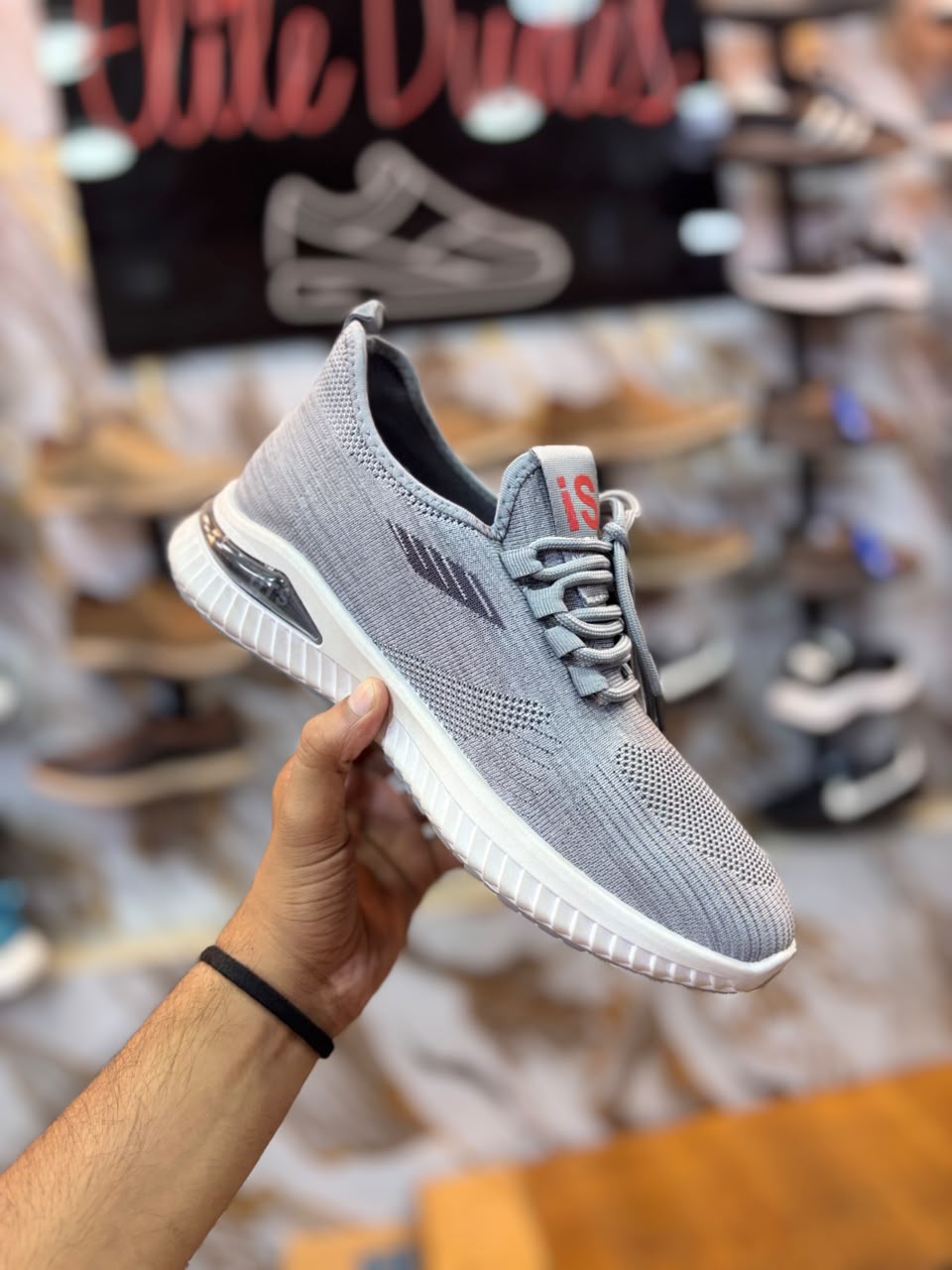 Grey Air-Knit Slip-On Sneakers