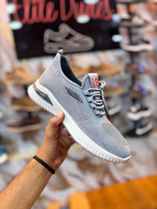 Grey Air-Knit Slip-On Sneakers