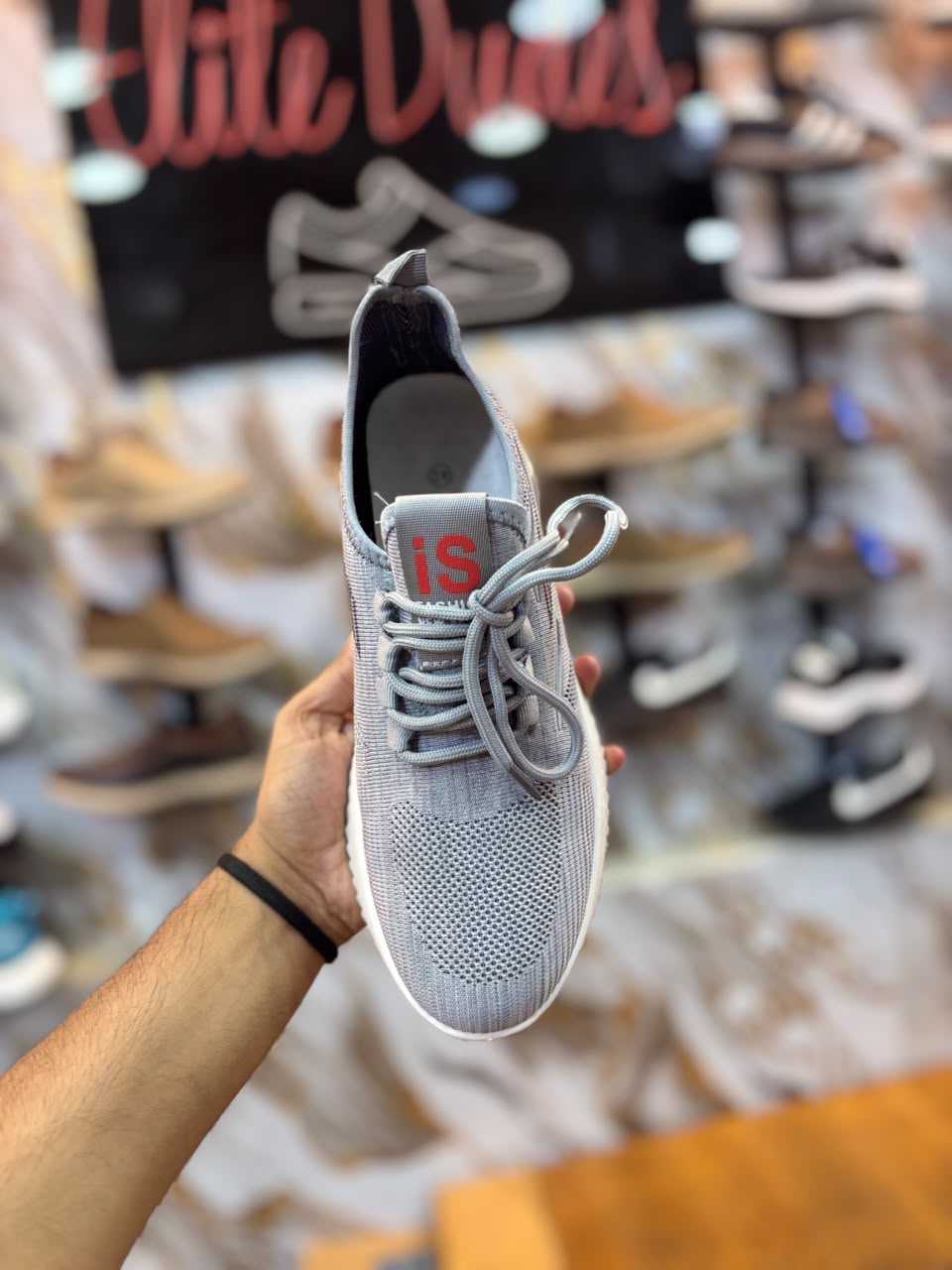 Grey Air-Knit Slip-On Sneakers